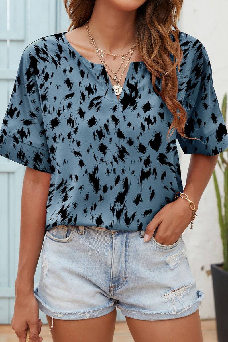 CWTBLS0346_V-Neck Short Sleeve Print Top