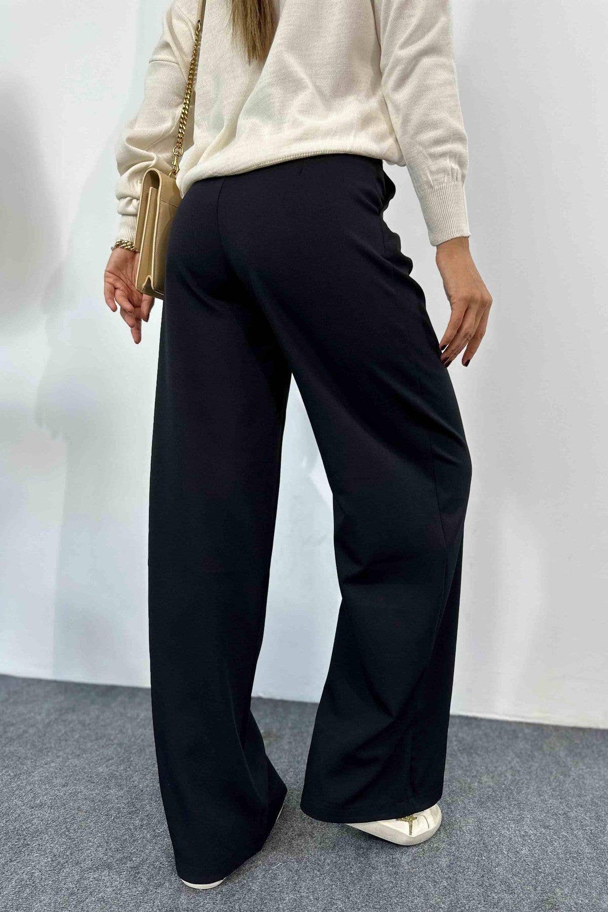 CASUAL SUIT PANTS WORK SOLID COLOR WIDE-LEG PANTS