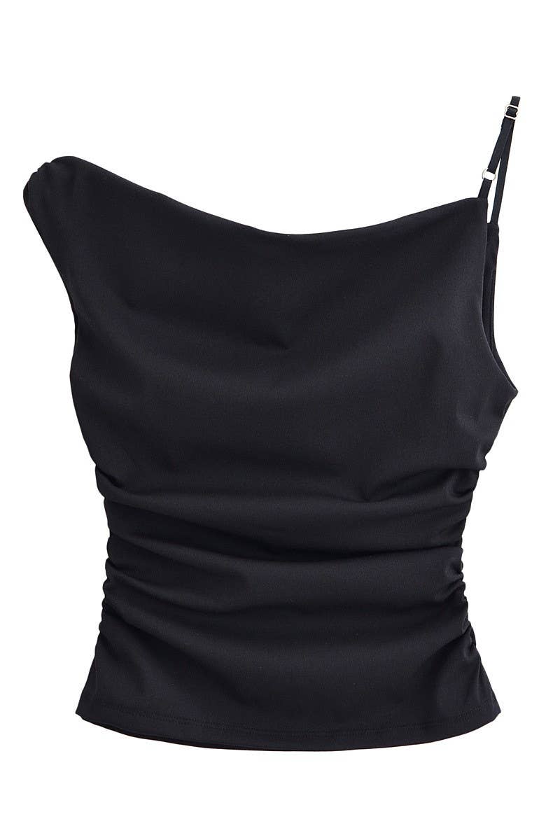 CWTTSL0356_FASHION PERSONALITY PLEATED ASYMMETRIC TOP