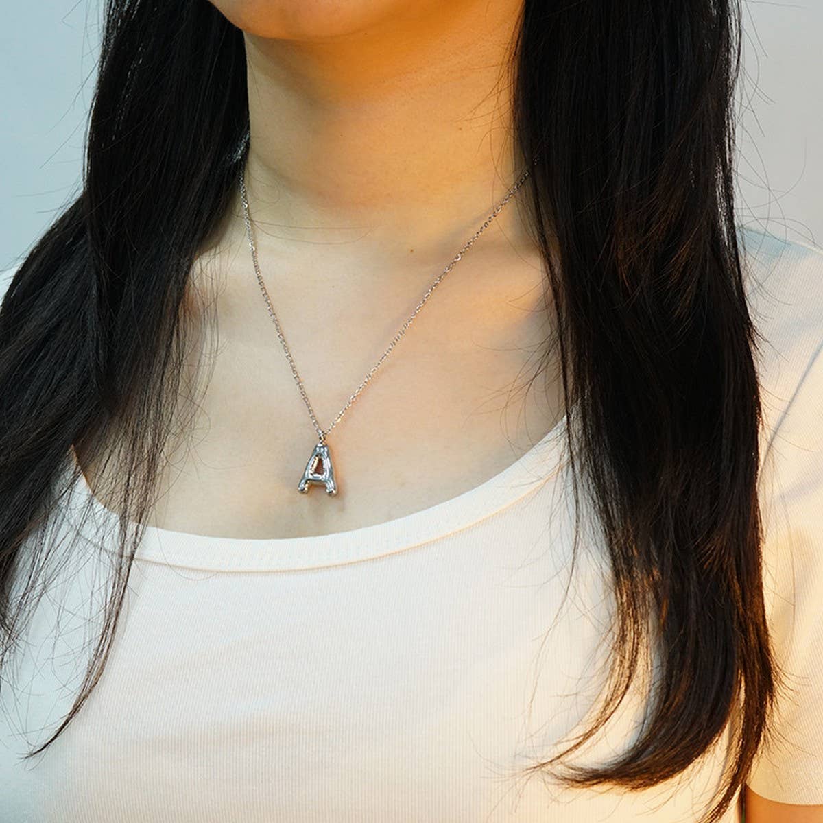 CWAJE1946_Steel Color Bubble Letter Necklace