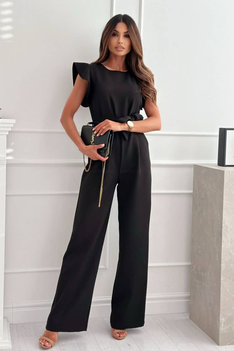 CWSJS1250_COMMUTER LACE-UP SHORT SLEEVE HIGH WAIST JUMPSUIT