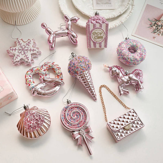 CWMM10401_PINK CARTOON CHRISTMAS TREE HANGING ORNAMENTS
