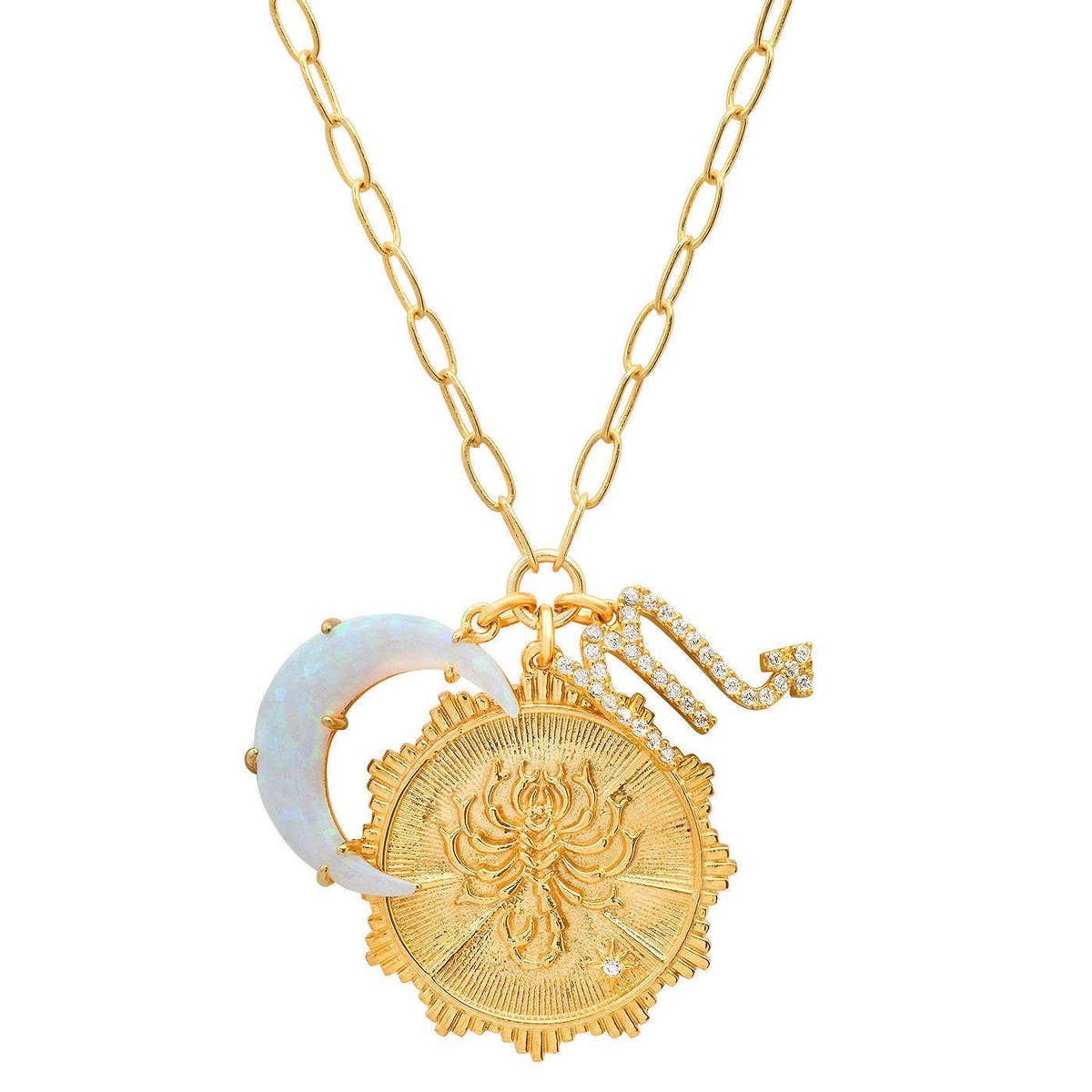 MICRO-PAVED ZIRCONIA ZODIAC RUNE PENDANT NECKLACE