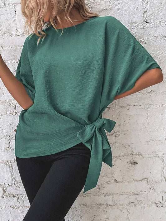 BATWING SLEEVED HEM KNOT LOOSE BLOUSE