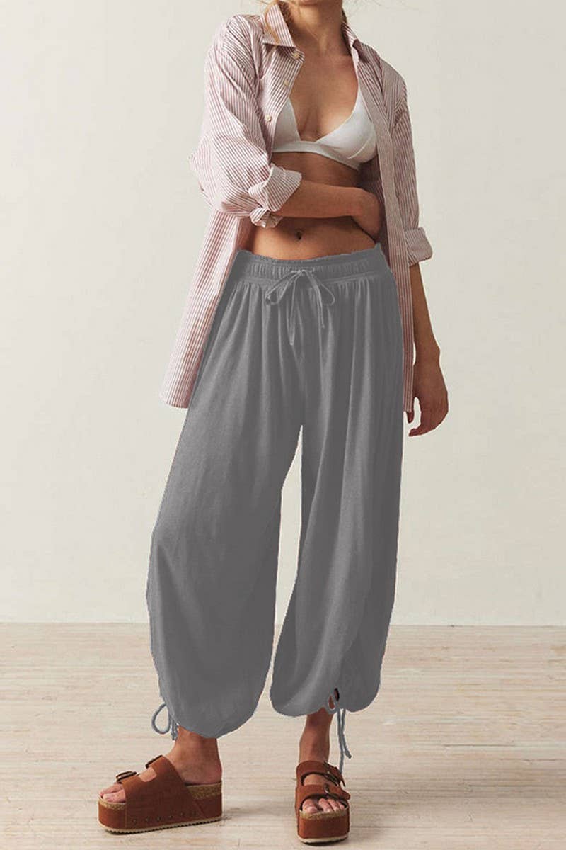 CWBLP2169_DRAWSTRING TIE WAIST LANTERN JOGGER PANTS