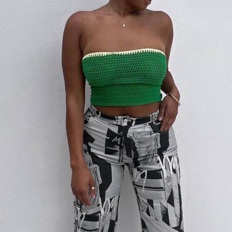 COLOR MATCHING HOLLOW SHORT KNITTED SUSPENDERS