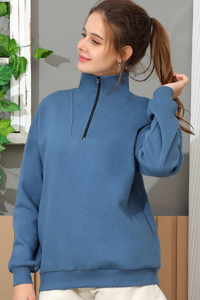 CWTTL1468_Zip Neck Lightweight Pullover Sweatshirt