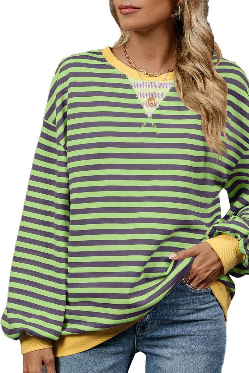 CWTBLL2359_CONTRAST COLOR STRIPED CREW NECK SWEATSHIRT