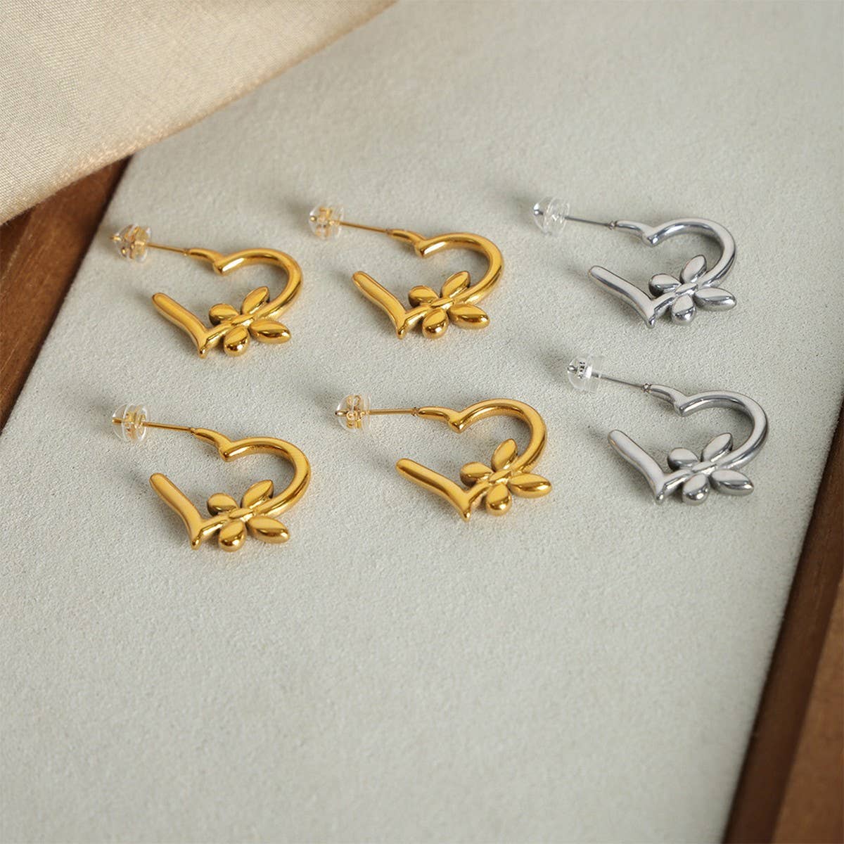 HEART BUTTERFLY FLOWER DESIGN EARRINGS NECKLACE