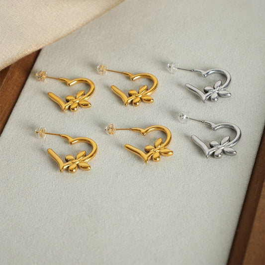 HEART BUTTERFLY FLOWER DESIGN EARRINGS NECKLACE