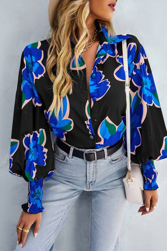 CWTBLL2770_LAPEL LONG SLEEVE PRINTED SHIRT TOP