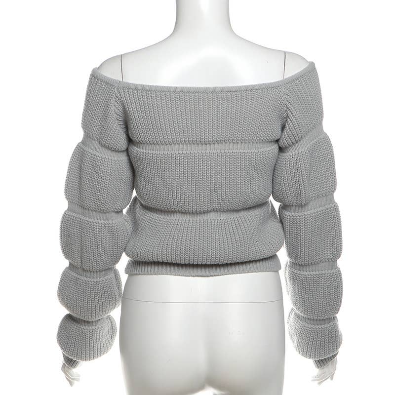 DESIGN SENSE LANTERN SLEEVE SHORT CROP SWEATER