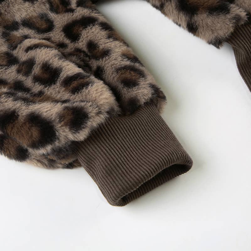 CROPPED WAIST FUR PATCHWORK LEOPARD PRINT JACKET