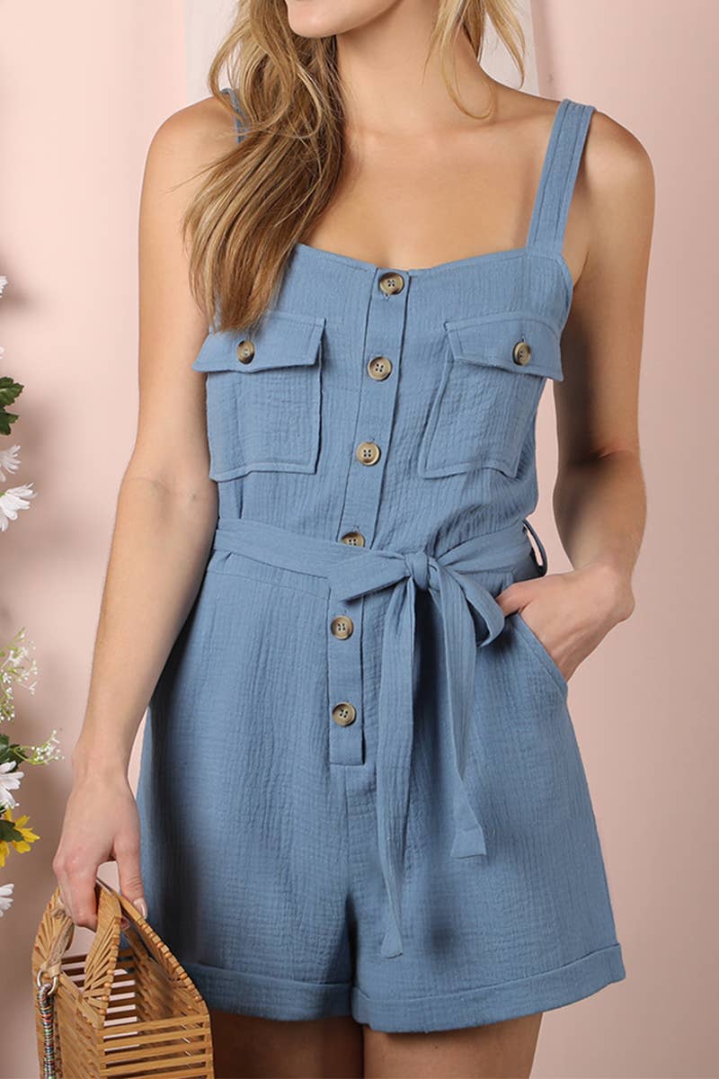 CWSR052_POCKET DETAILED BUTTON DOWN ROMPER WITH STRAP