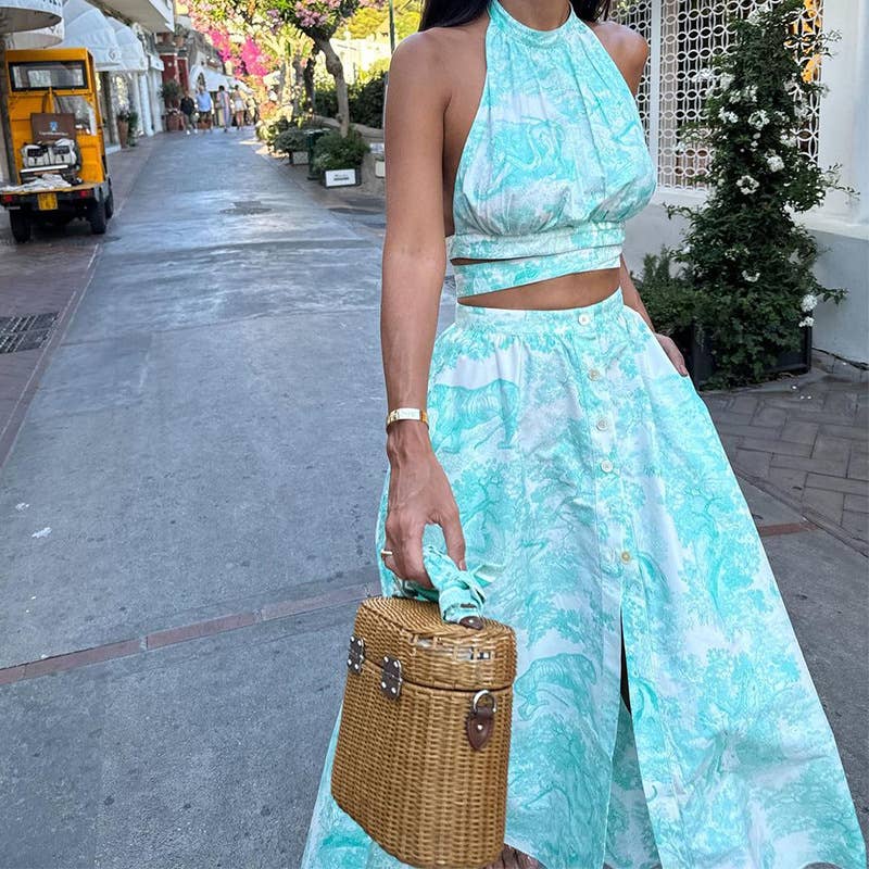 ANIMAL PRINT WAIST SKIRT T-SHIRT TOP SET