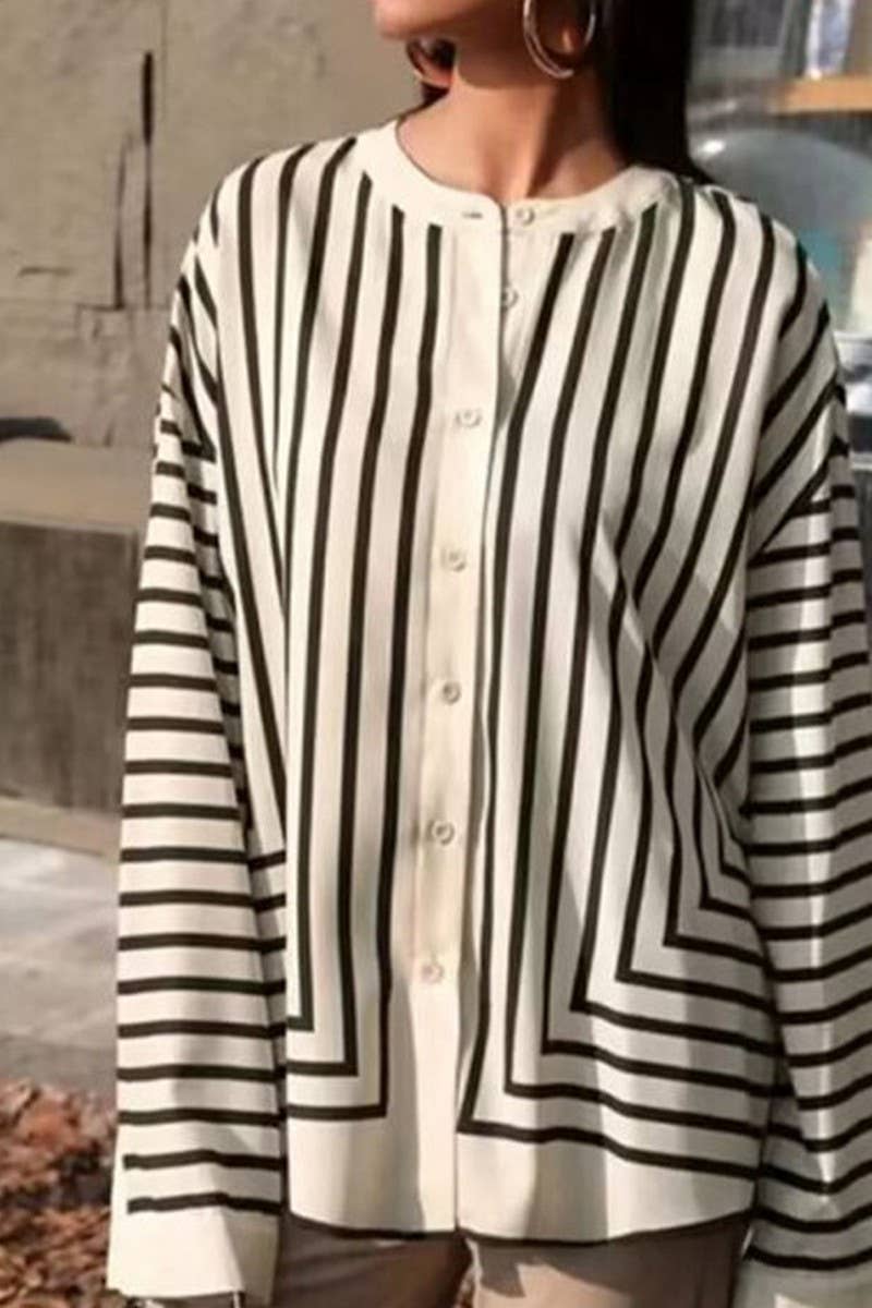 CWTBLL3843_STRIPED LOOSE FIT LONG SLEEVE BUTTON DOWN SHIRT