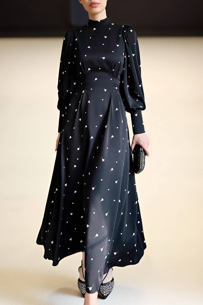 CWDMD01224_HEART-SHAPED PRINT ELEGANT RETRO EVENING DRESS