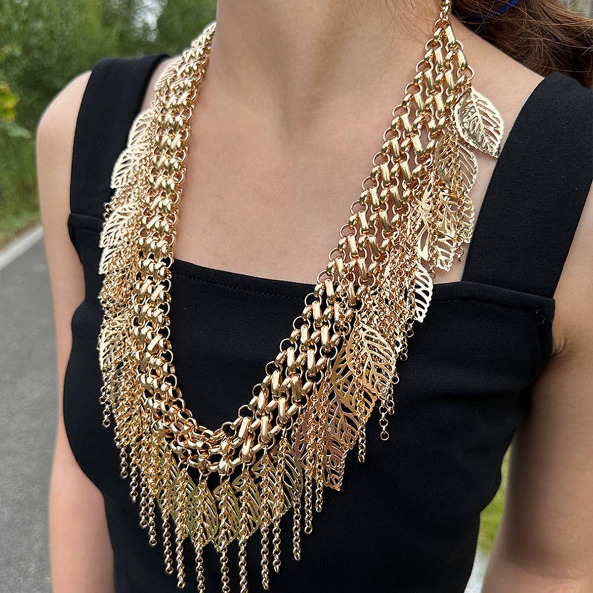 Layered Gold Leaf Tassel Hanfu Waist Chain