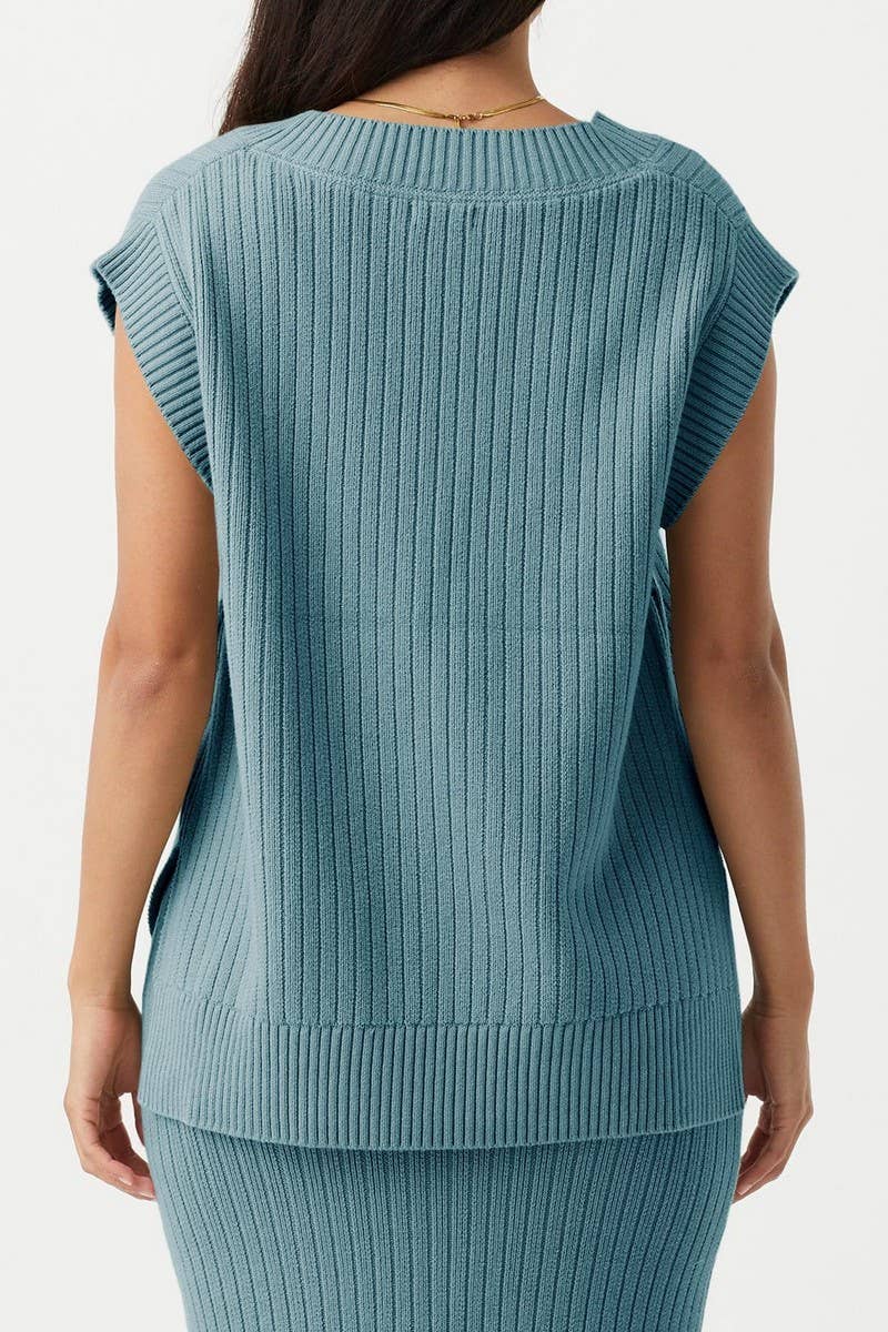 CWOSWS0121_V-NECK SLEEVELESS LOOSE PULLOVER SWEATER VEST