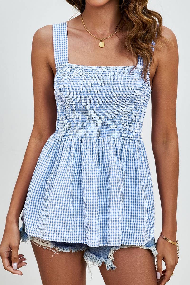 CWTBLSL0703_CASUAL PLAID ADJUSTABLE STRAP TOP