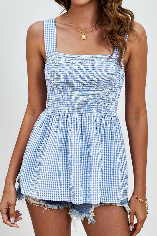 CWTBLSL0703_CASUAL PLAID ADJUSTABLE STRAP TOP