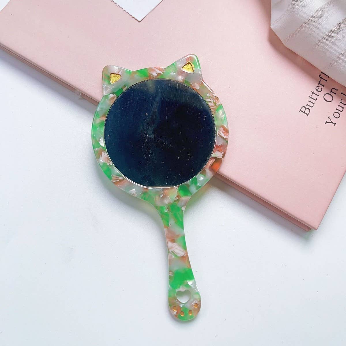 Acetate Cat-Shaped Portable Makeup Mirror_CWMM6394