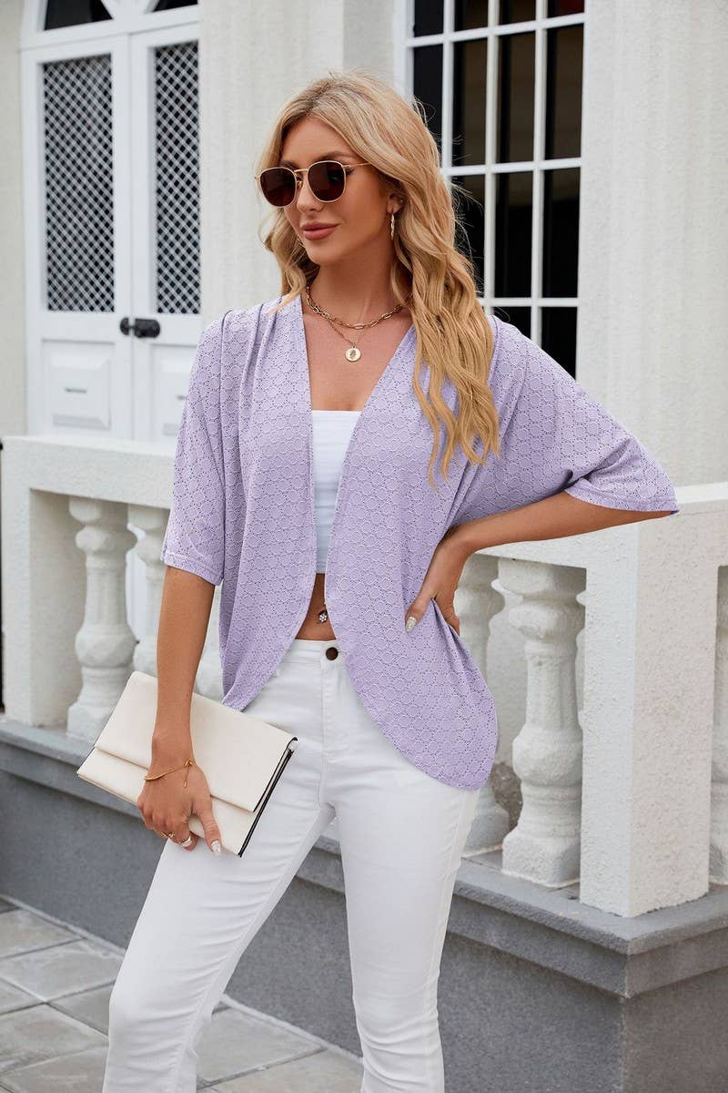 CWOCAS0023_Open Front Short Sleeve Knit Top