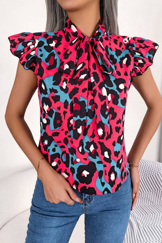 CWOV0301_CHIFFON LEOPARD PRINT WOOD EAR LACE TOP