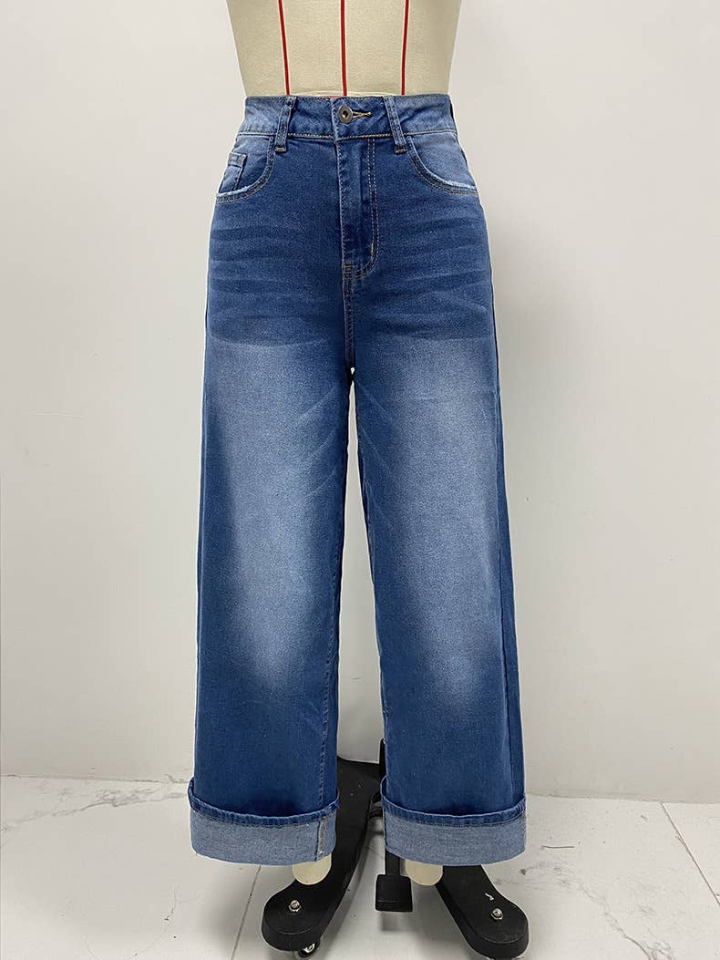 FASHIONABLE HIGH-WAISTED STRAIGHT-LEG JEANS