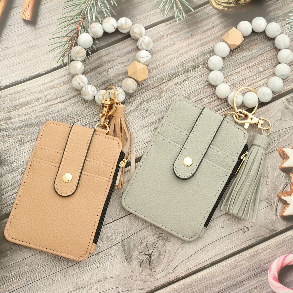 SILICONE BRACELET LEATHER WALLET TASSEL KEYCHAIN