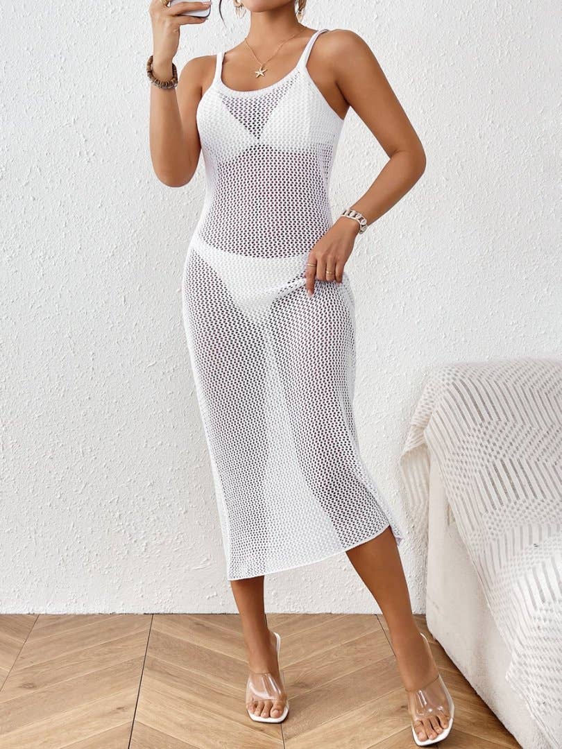 Beach casual solid color knitted halter dress