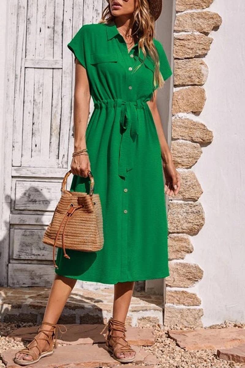 CWDMD5777_CASUAL FASHION DRAWSTRING WAIST DRESS