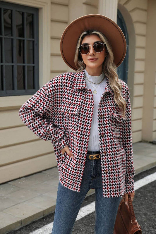 CWOCO0873_LAPEL PLAID POCKET LONG SLEEVE CARDIGAN COAT