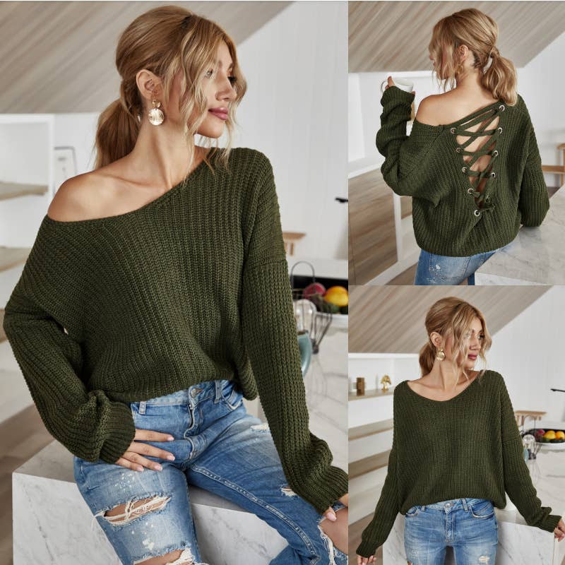 CWOSWL1148_Long Sleeve Round Neck Pullover Sexy Sweater