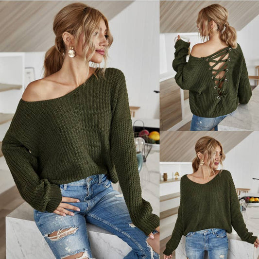 CWOSWL1148_Long Sleeve Round Neck Pullover Sexy Sweater