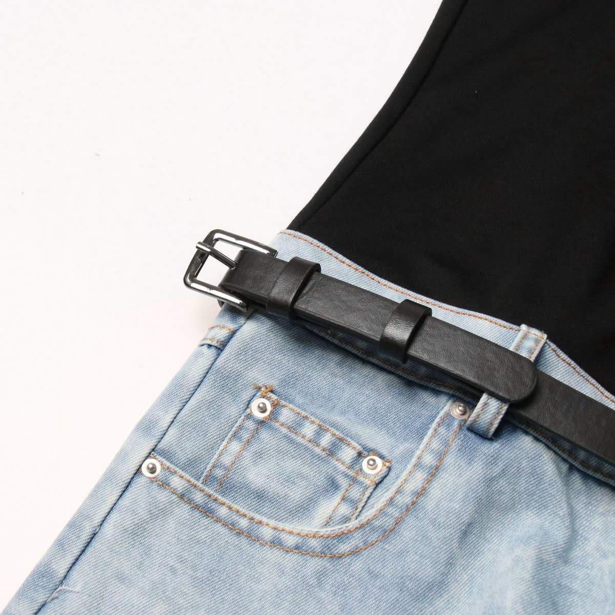 FASHIONABLE DENIM PATCHWORK CASUAL PANTS_CWJP0204