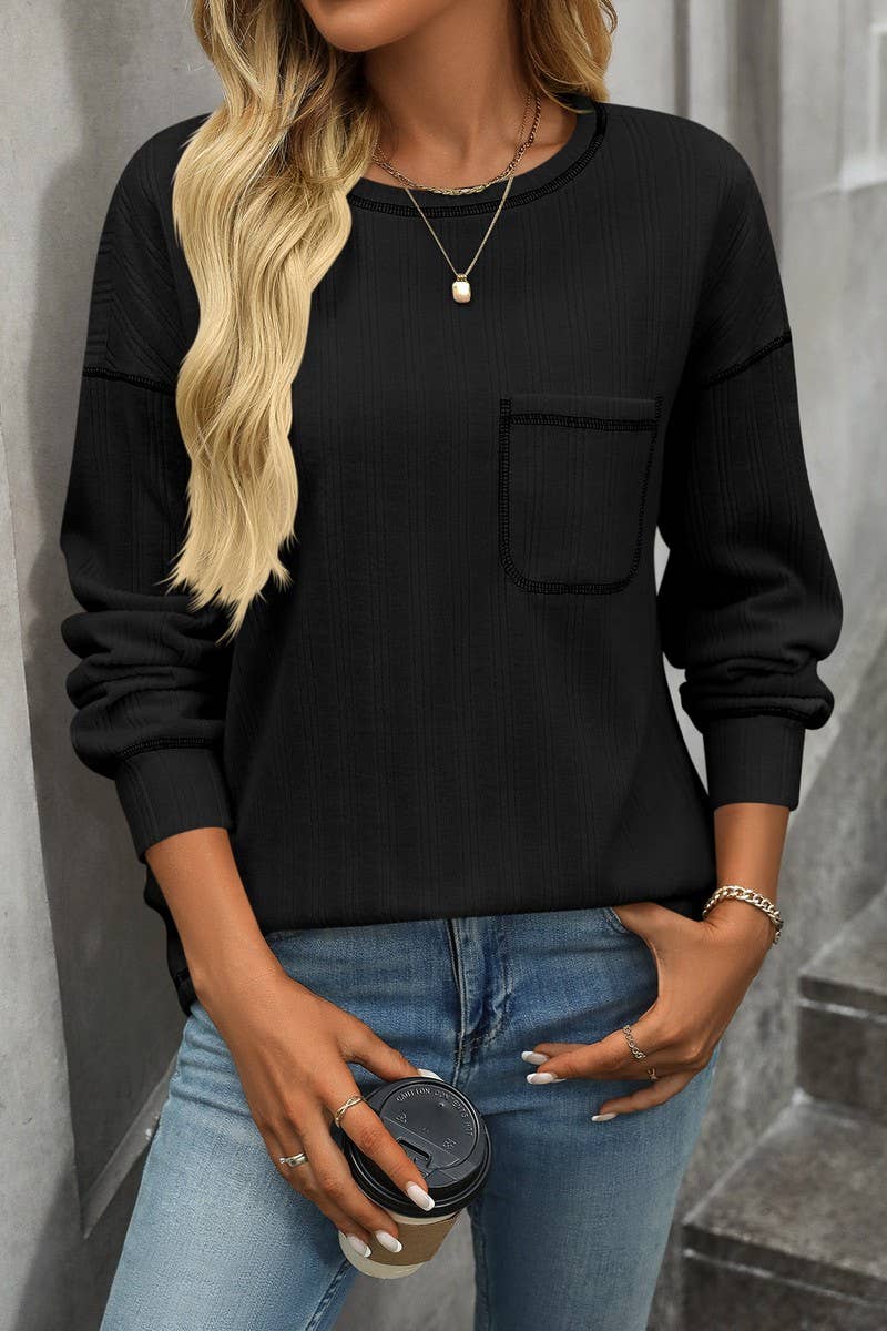 CWOSWL6851_SOLID COLOR ROUND NECK CASUAL LOOSE T-SHIRT