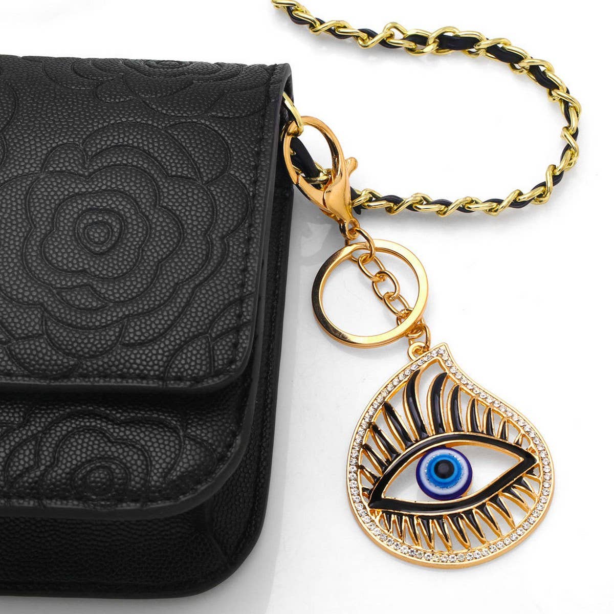 COLORED DIAMOND DEVIL'S EYE METAL KEYCHAIN PENDANT