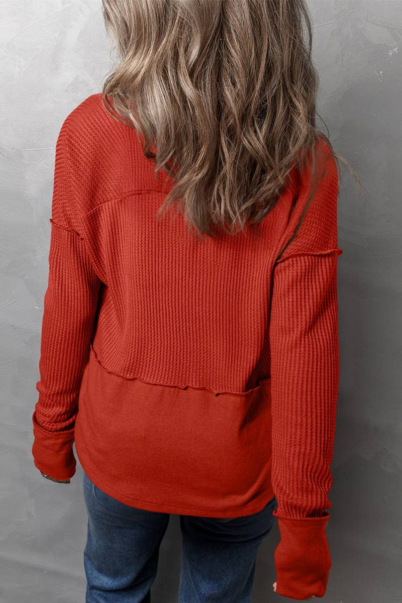 CWTBLL2422_SOLID COLOR PATCHWORK LONGSLEEVE LOOSE SWEATSHIRT