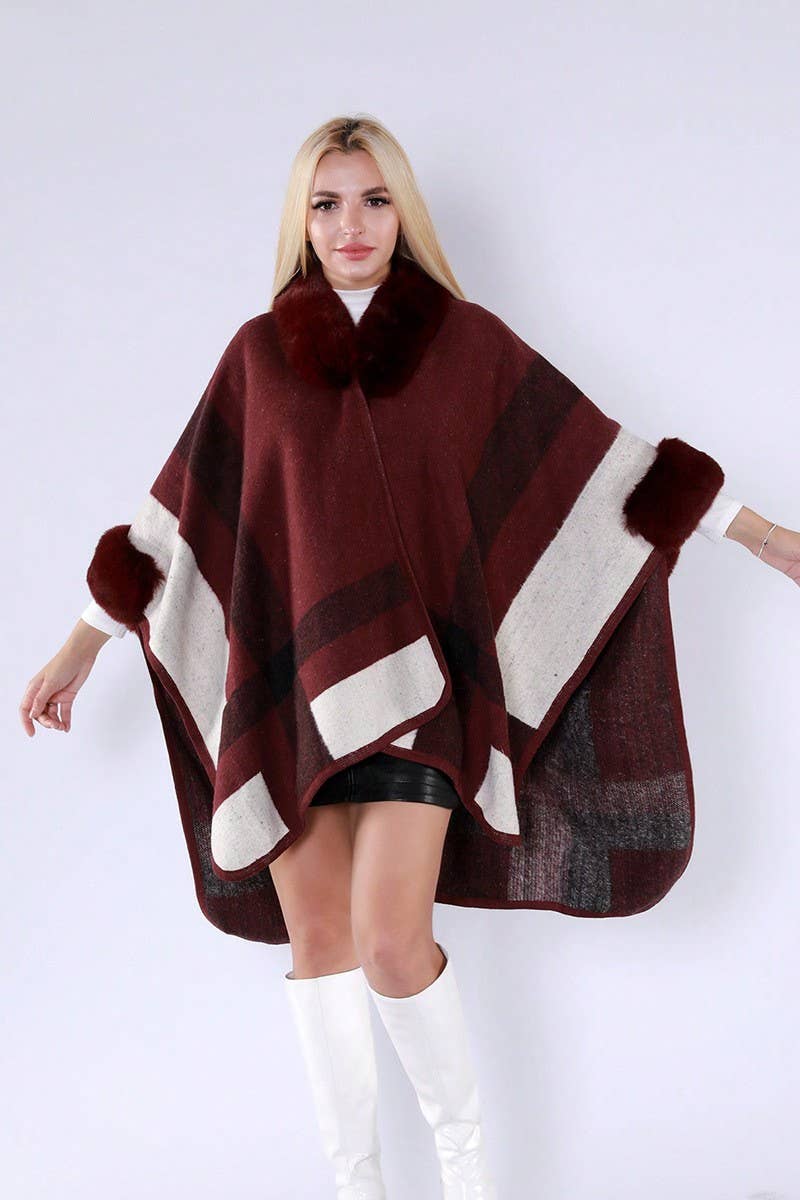 CWOCAL0972_FUR COLLAR HOODED CAPE LOOSE CARDIGAN