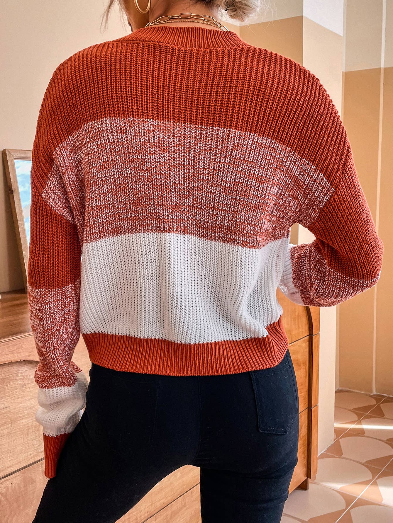 CWOSWL1152_Long Sleeve Round Neck Pullover Sexy Sweater