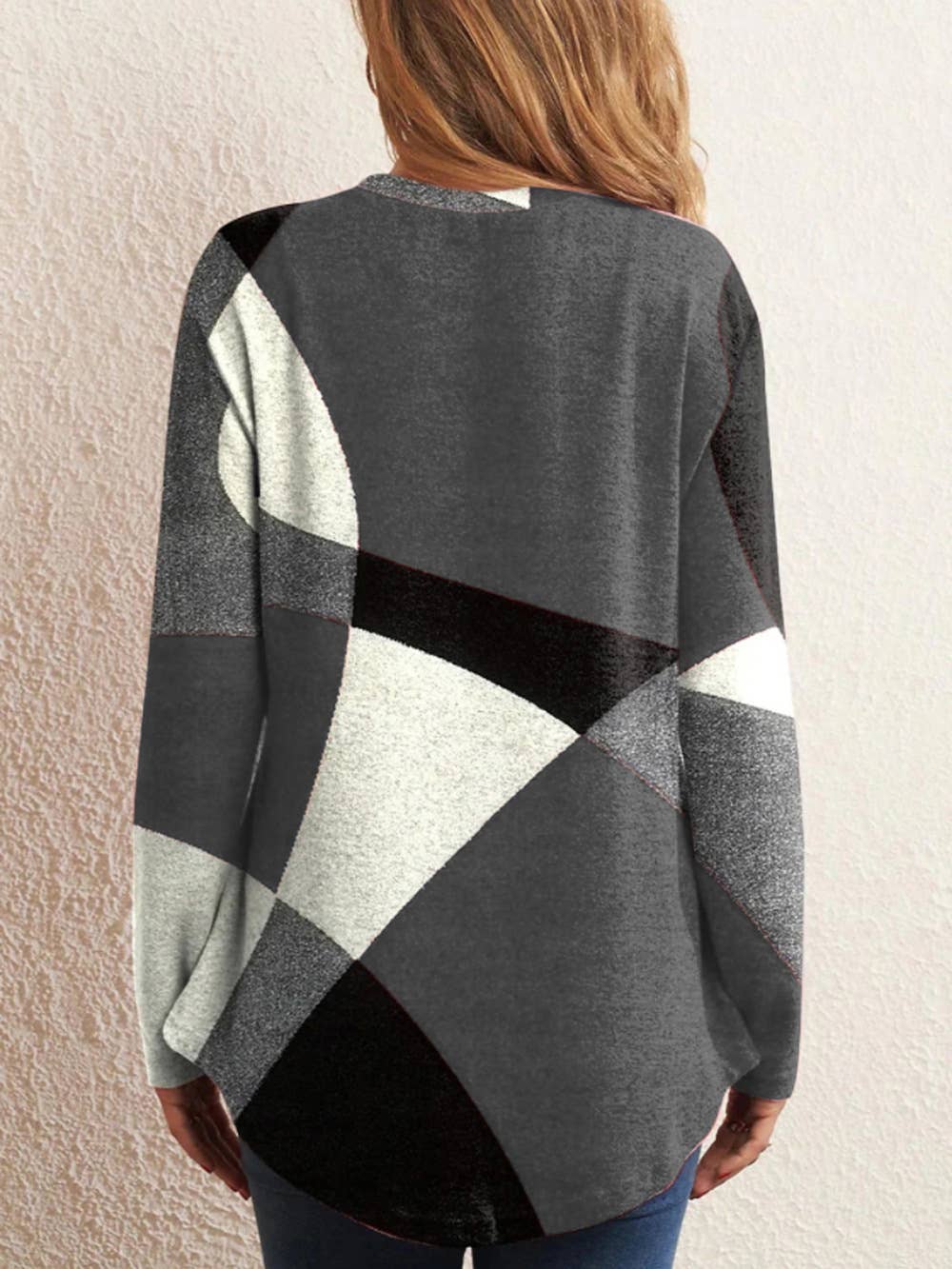 COMFORTABLE GEOMETRIC DESIGN COLOR CONTRAST SHIRT