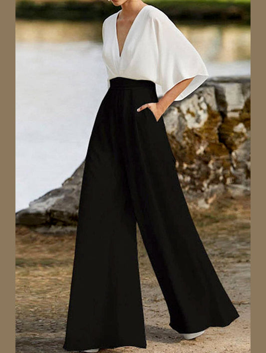COLOR-MATCHING POCKET V-NECK ROMPER_CWSJS0774