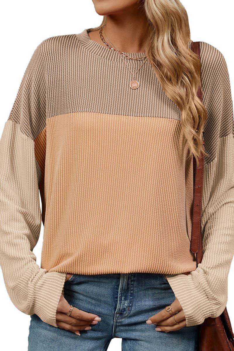 CWTBLL3661_ROUND NECK VERTICAL STRIPE LOOSE T-SHIRT