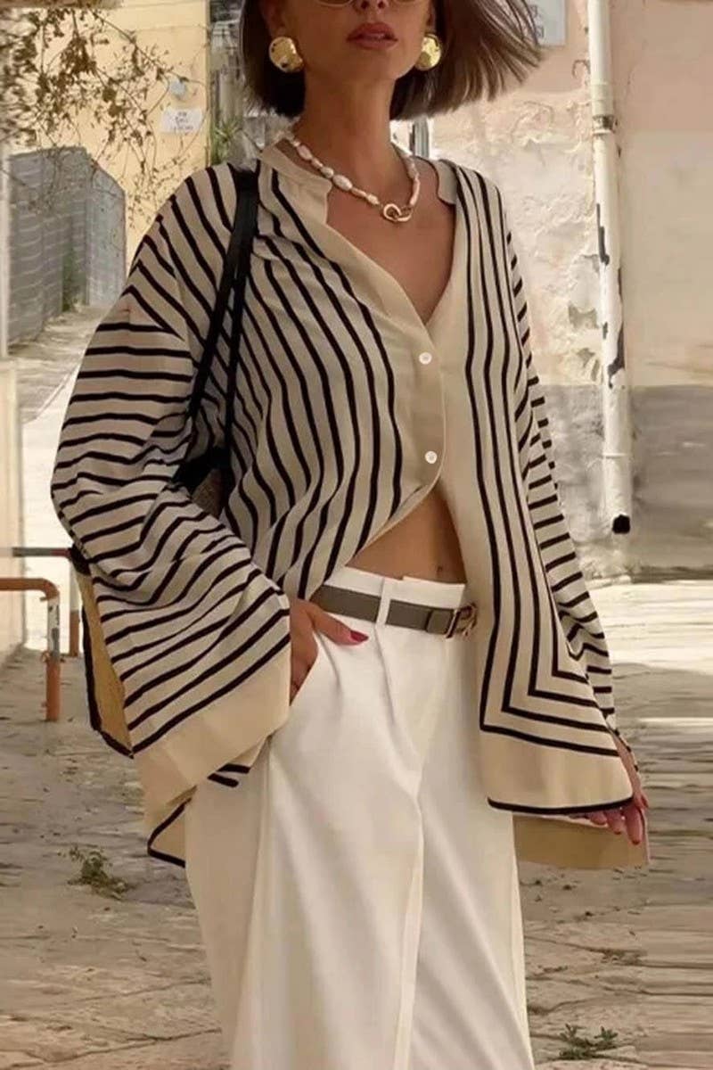 CWTBLL3843_STRIPED LOOSE FIT LONG SLEEVE BUTTON DOWN SHIRT