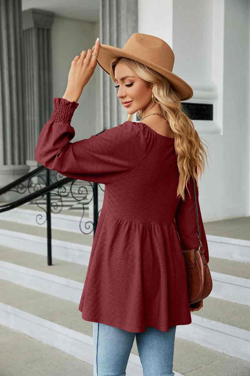 CWTBLL2836_V-NECK LONG SLEEVE PATCHWORK DRESS TOP