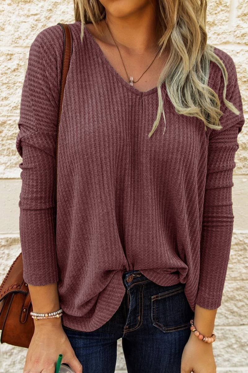 CWOSWL6621_WINTER LOOSE V-NECK LONG-SLEEVED SWEATER