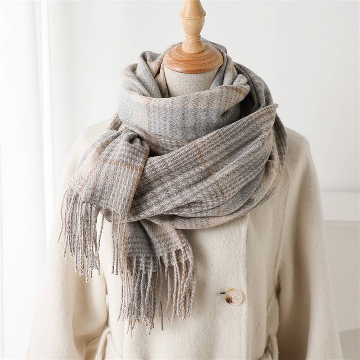 Plaid fringe scarf winter warm shawl_CWASC2778