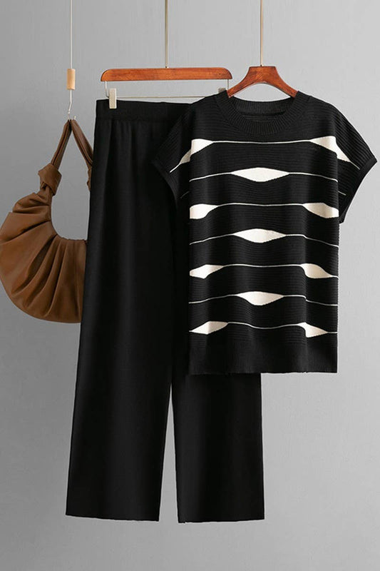 CWSTB00424_STRIPED KNIT TOP & HIGH WAIST WIDE LEG SET