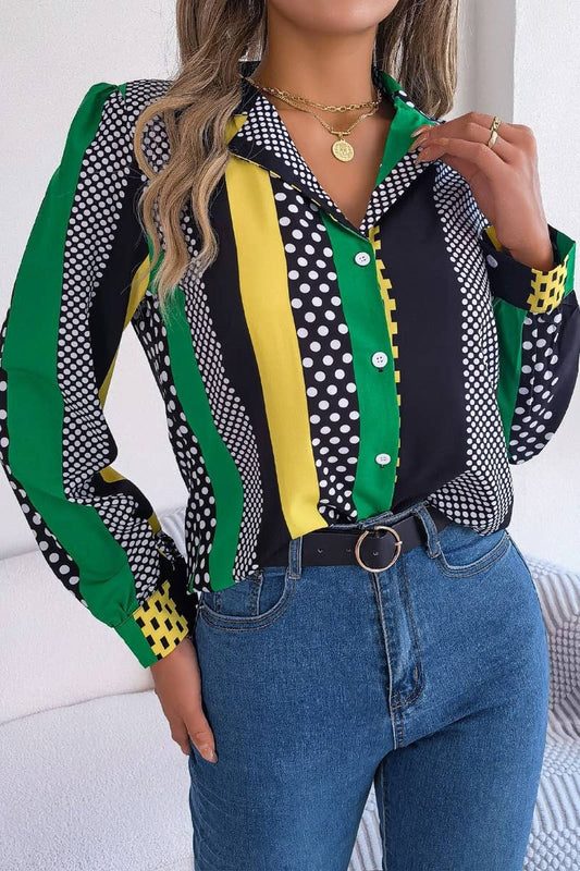 CWTSTL1204_SUMMER POLKA DOT SUIT COLLAR LONG SLEEVE SHIRT